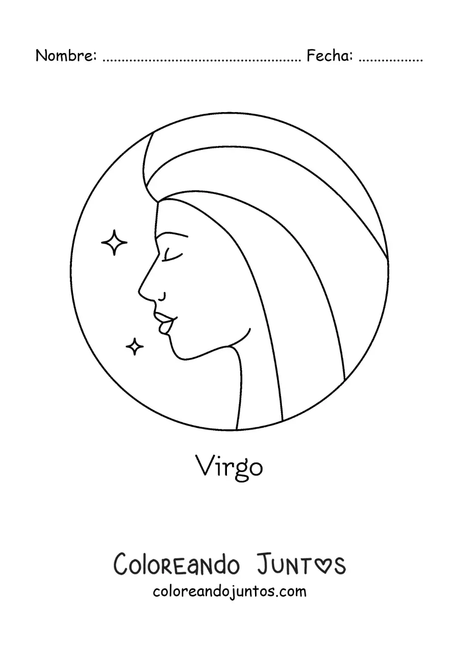Imagen para colorear de mujer de virgo con el nombre del signo