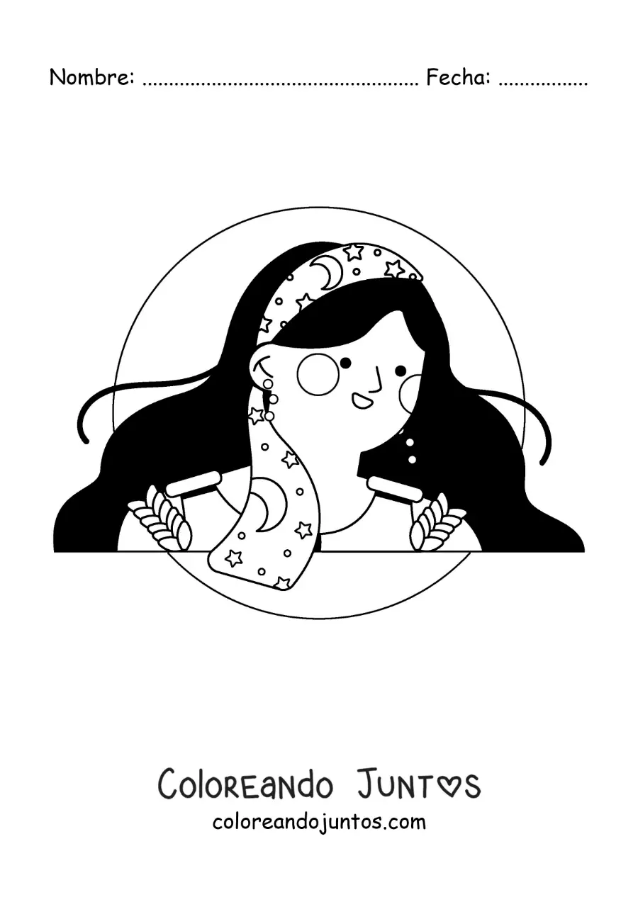 Imagen para colorear de una mujer del signo virgo animada