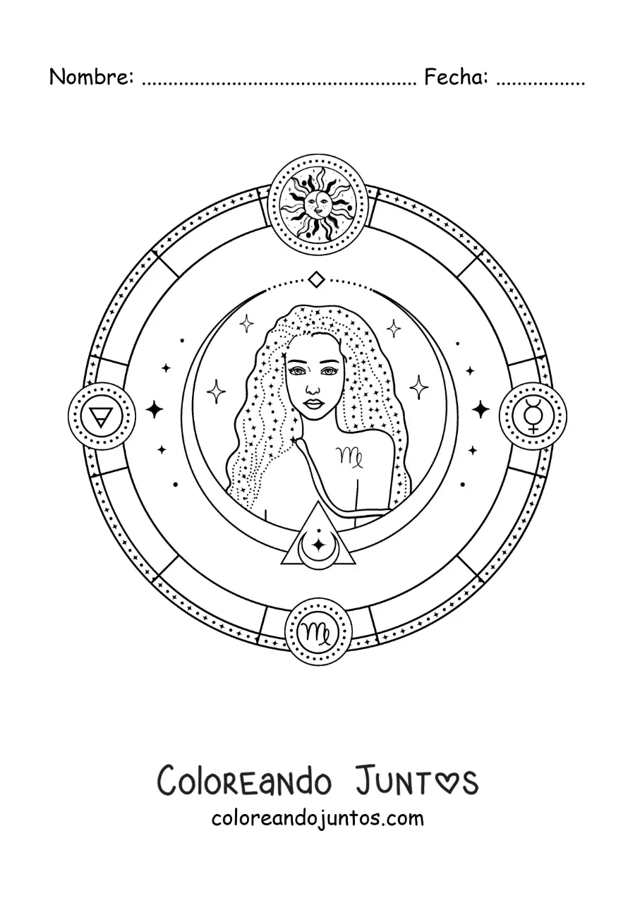 Imagen para colorear de símbolos del signo virgo