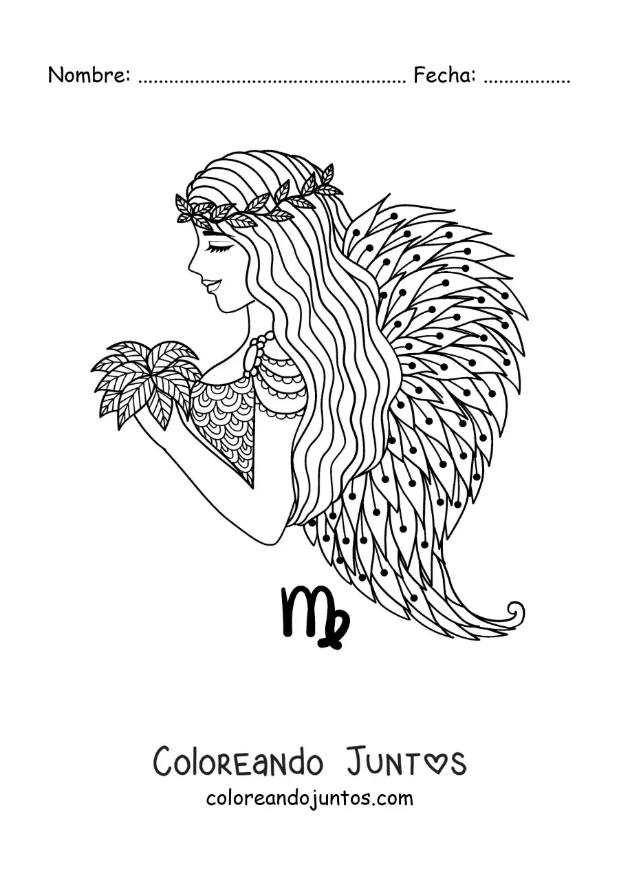 Imagen para colorear de chica ángel del signo virgo