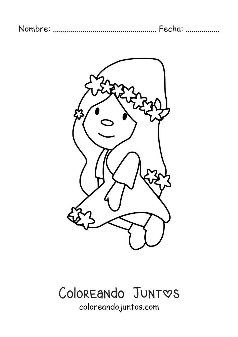 Imagen para colorear de gnomo animado kawaii del signo virgo