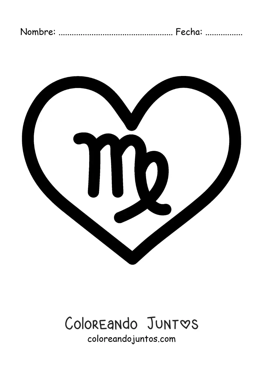 Imagen para colorear de símbolo del signo virgo en un corazón