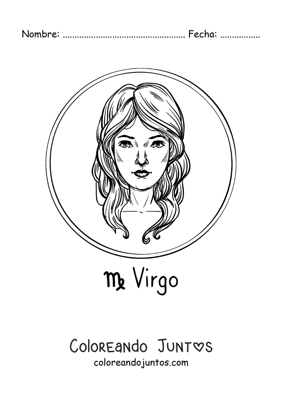 Imagen para colorear de una mujer realista con el símbolo de virgo