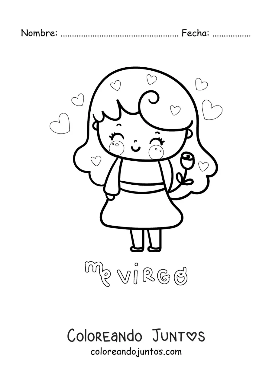 Imagen para colorear de chica kawaii con el símbolo de virgo