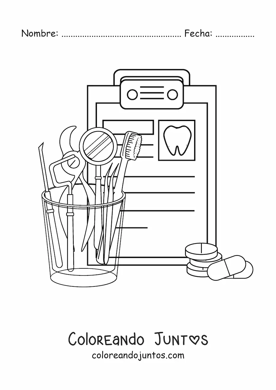 Imagen para colorear de los instrumentos del dentista
