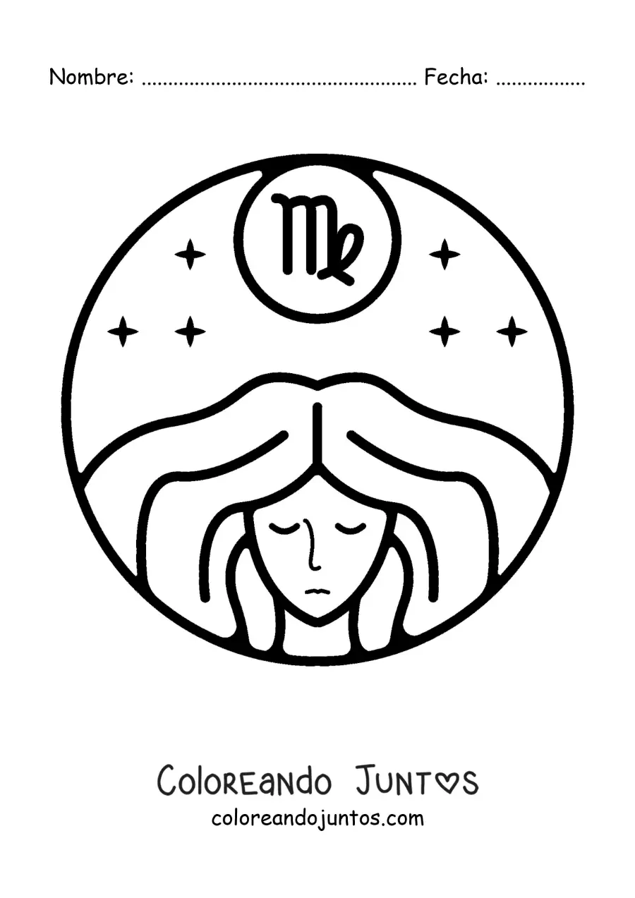 Imagen para colorear de mujer con el signo zodiacal virgo fácil