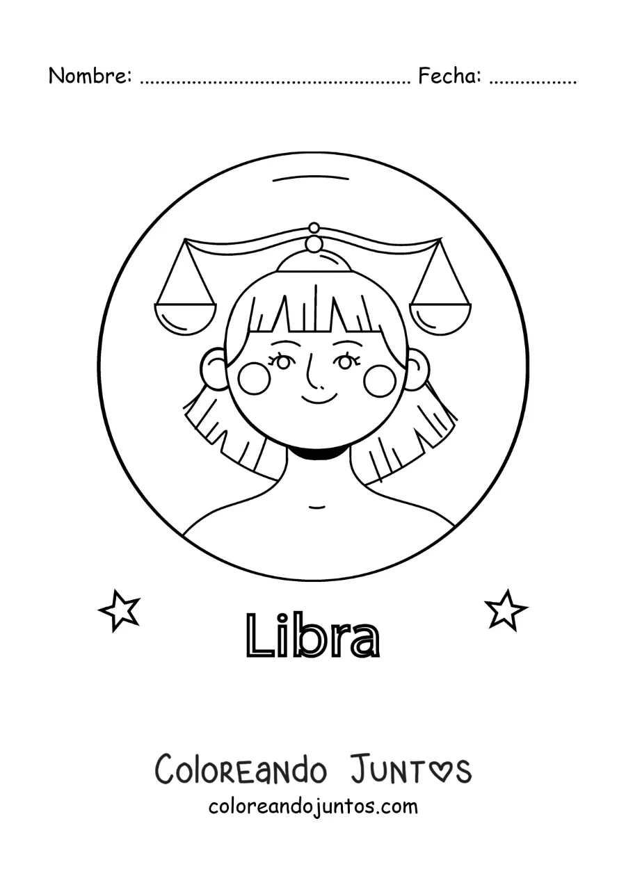 Imagen para colorear de una chica del signo Libra animada