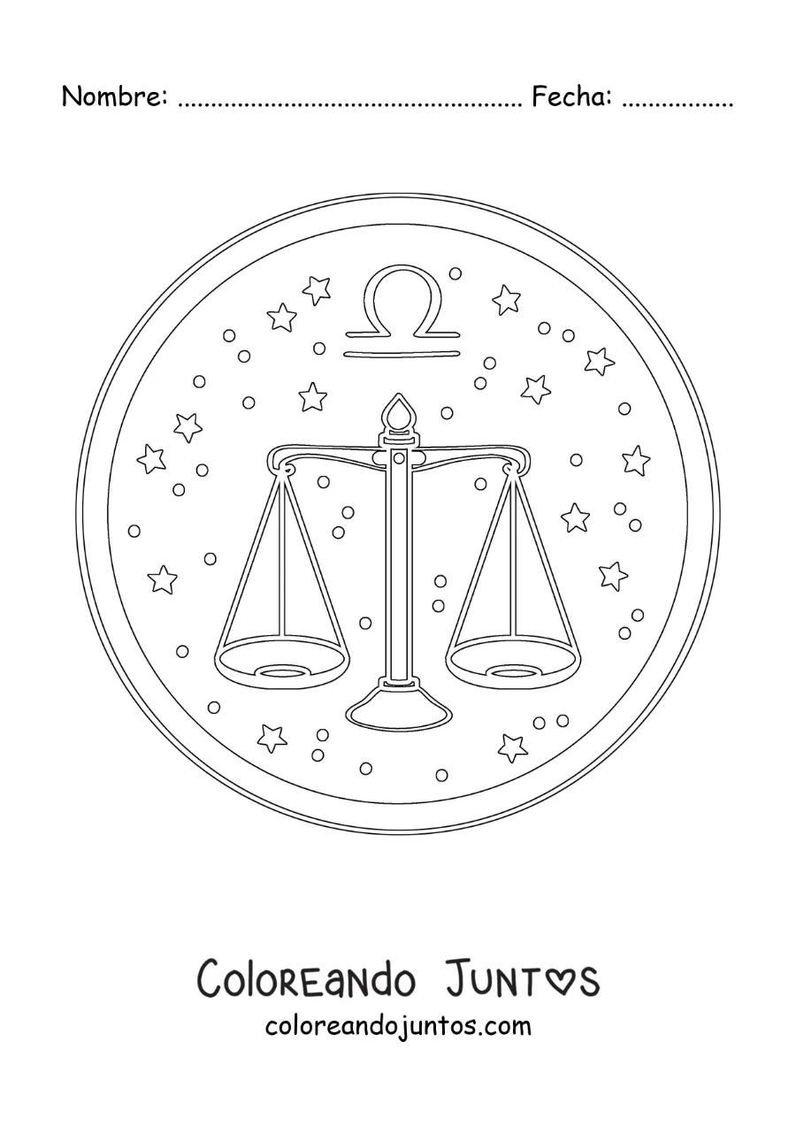 Imagen para colorear del signo de Libra con estrellas