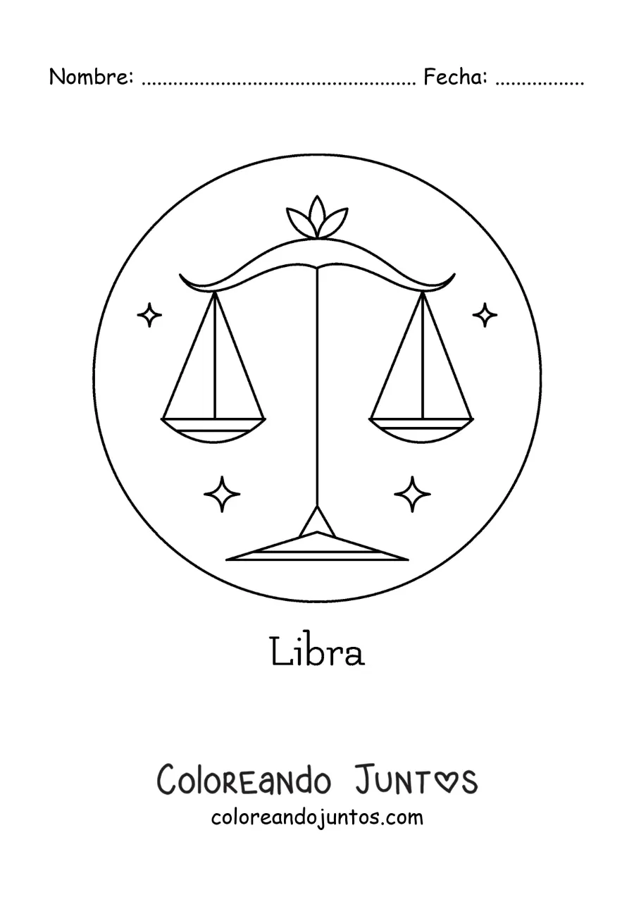 Imagen para colorear del signo zodiacal Libra con su nombre