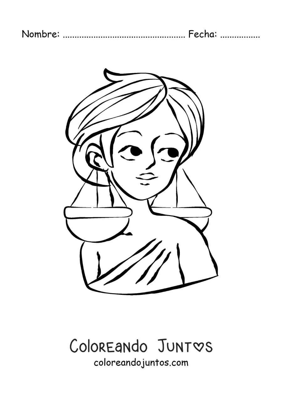 Imagen para colorear de mujer animada del signo Libra
