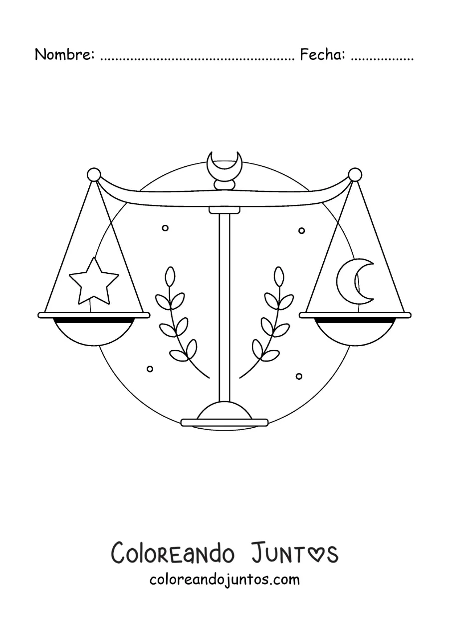 Imagen para colorear de balanza de la justicia de Libra con estrellas