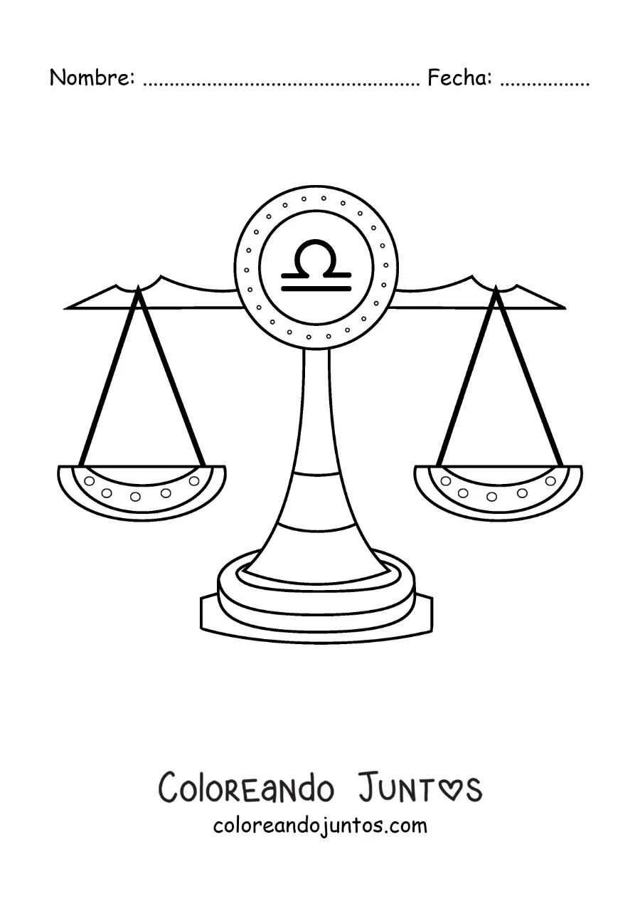 Imagen para colorear de balanza de la justicia de Libra con su símbolo