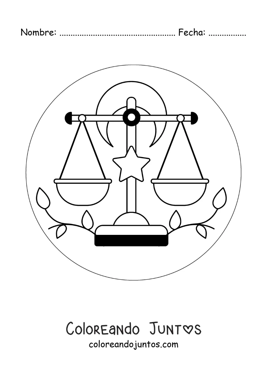Imagen para colorear de símbolo del signo zodiacal Libra animado con astros