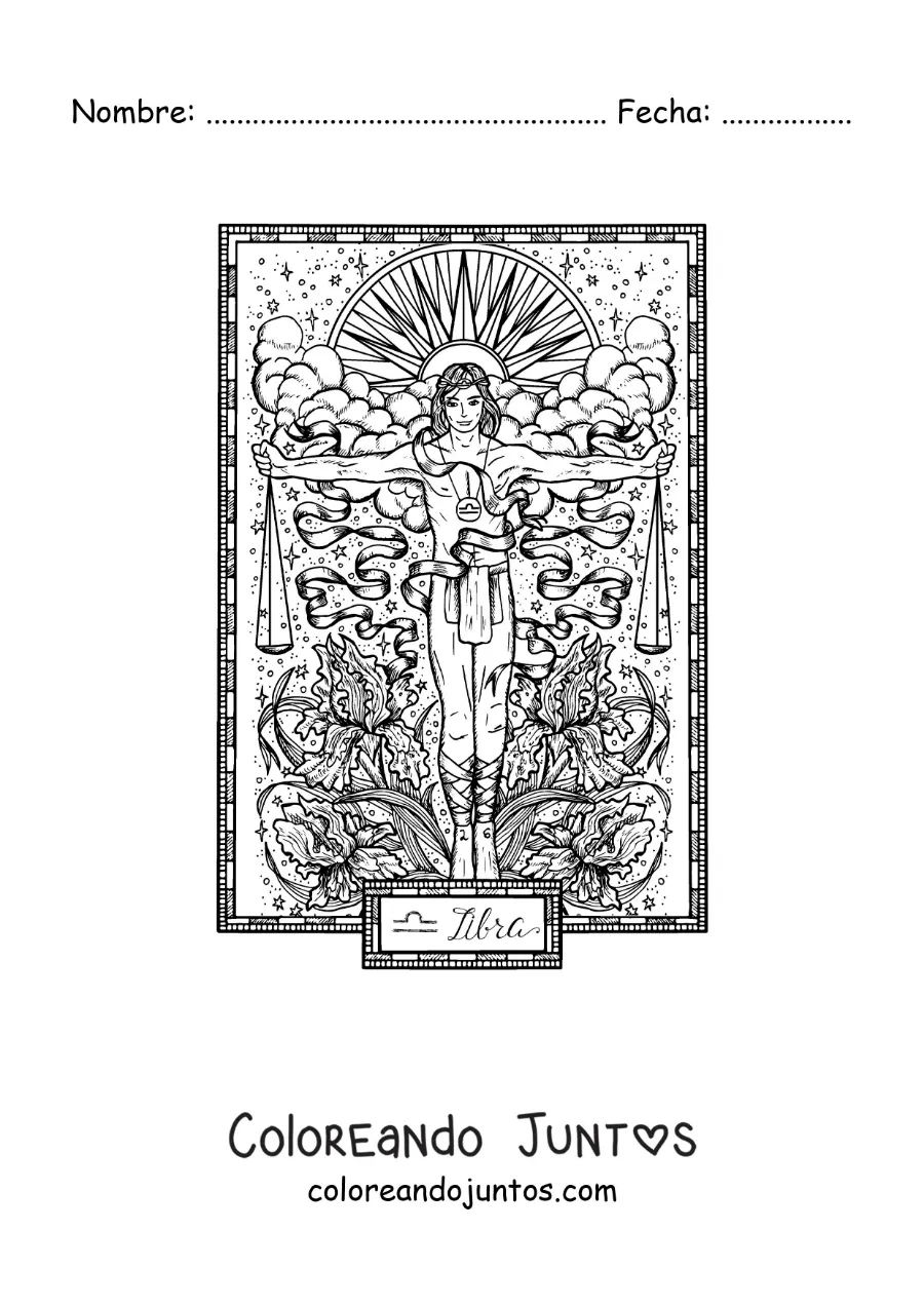 Imagen para colorear de carta del signo Libra