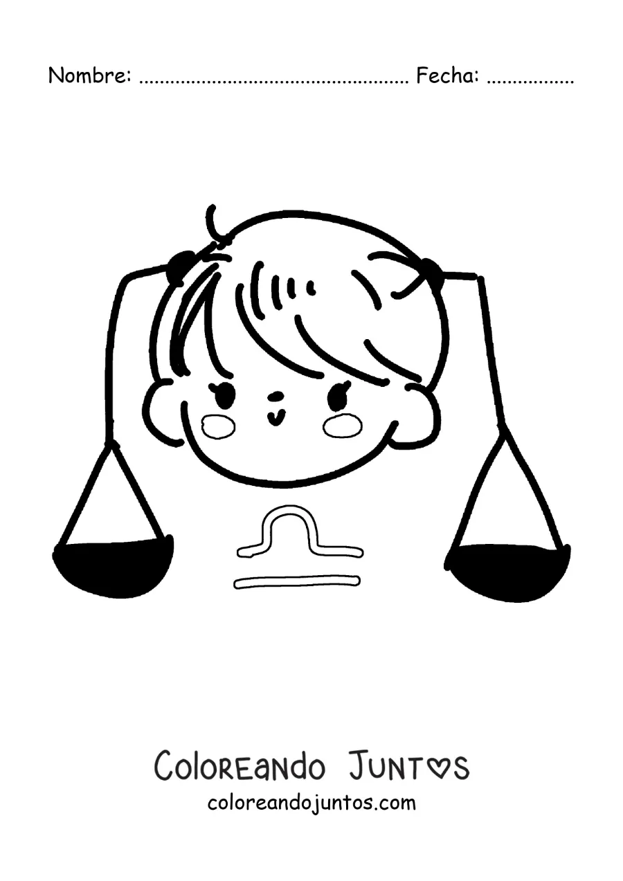 Imagen para colorear de niña animada del signo Libra