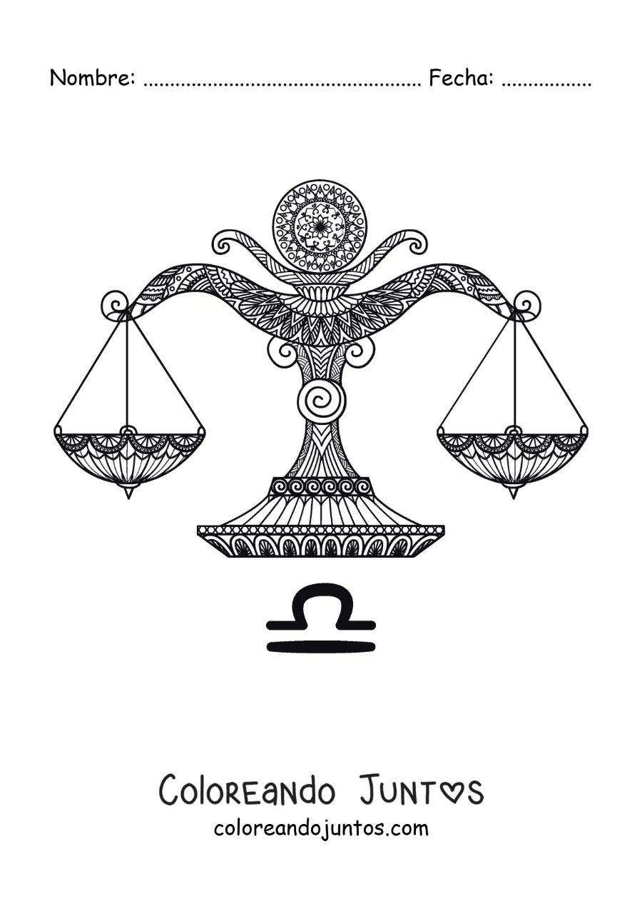 Imagen para colorear de mandala del signo Libra