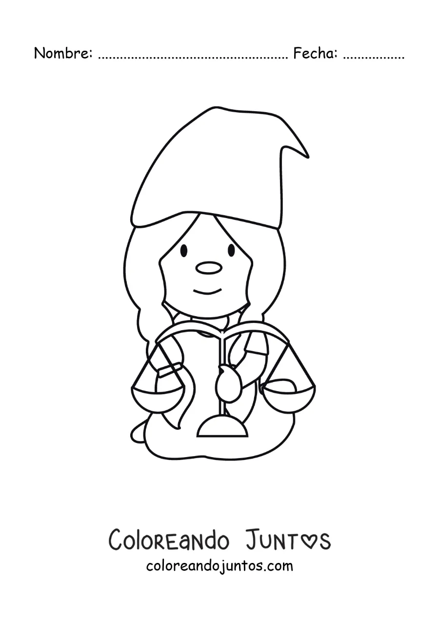 Imagen para colorear de gnomo animado infantil del signo Libra