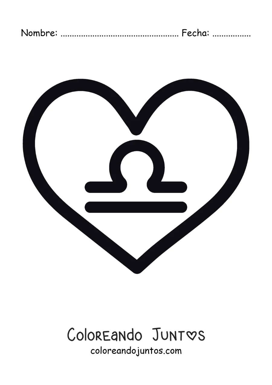 Imagen para colorear de símbolo de Libra en un corazón