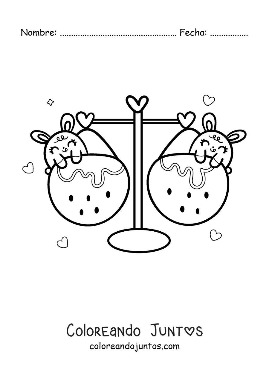 Imagen para colorear de conejos kawaii animados del signo Libra