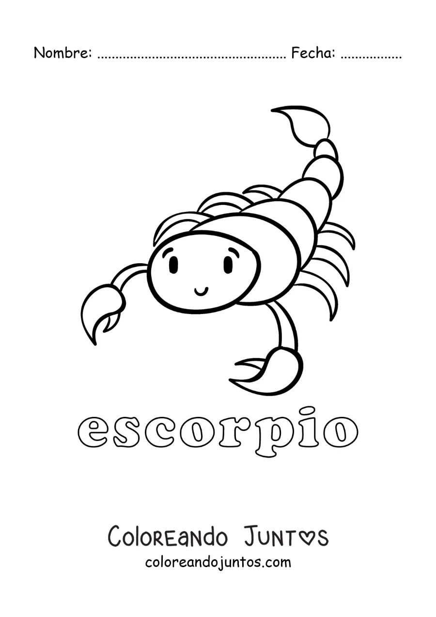 Imagen para colorear de escorpión de Escorpio fácil con su nombre