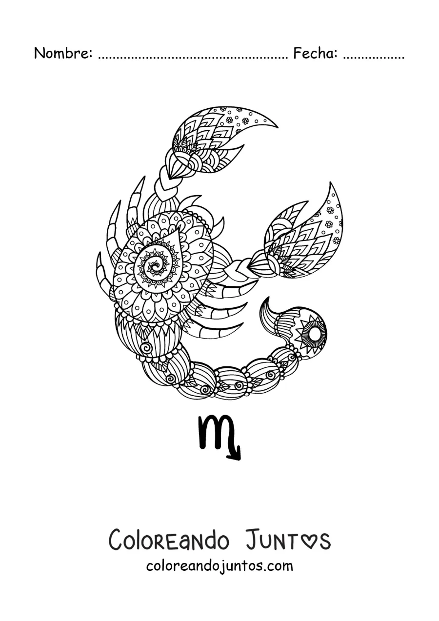 Imagen para colorear de mandala del signo de Escorpio