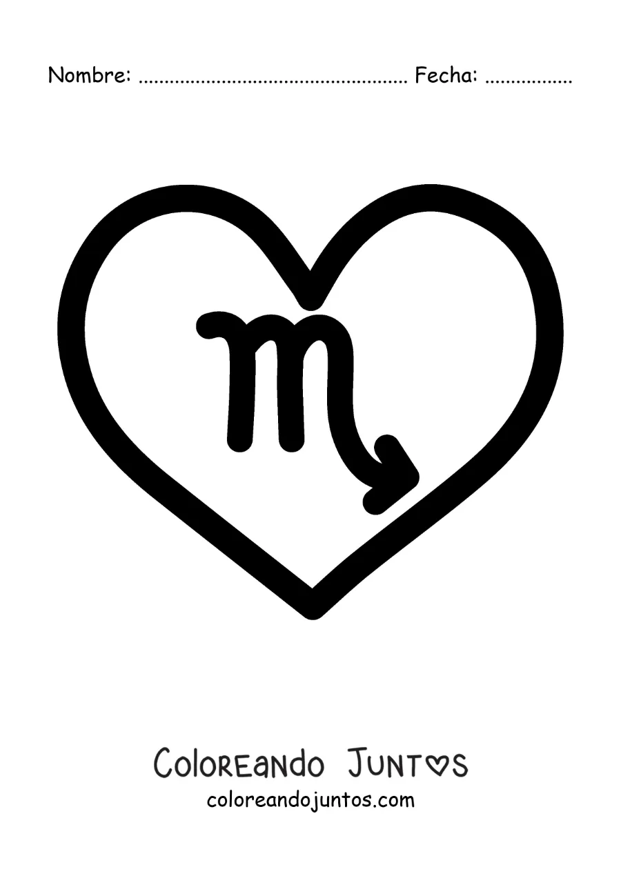 Imagen para colorear de símbolo de Escorpio en un corazón fácil