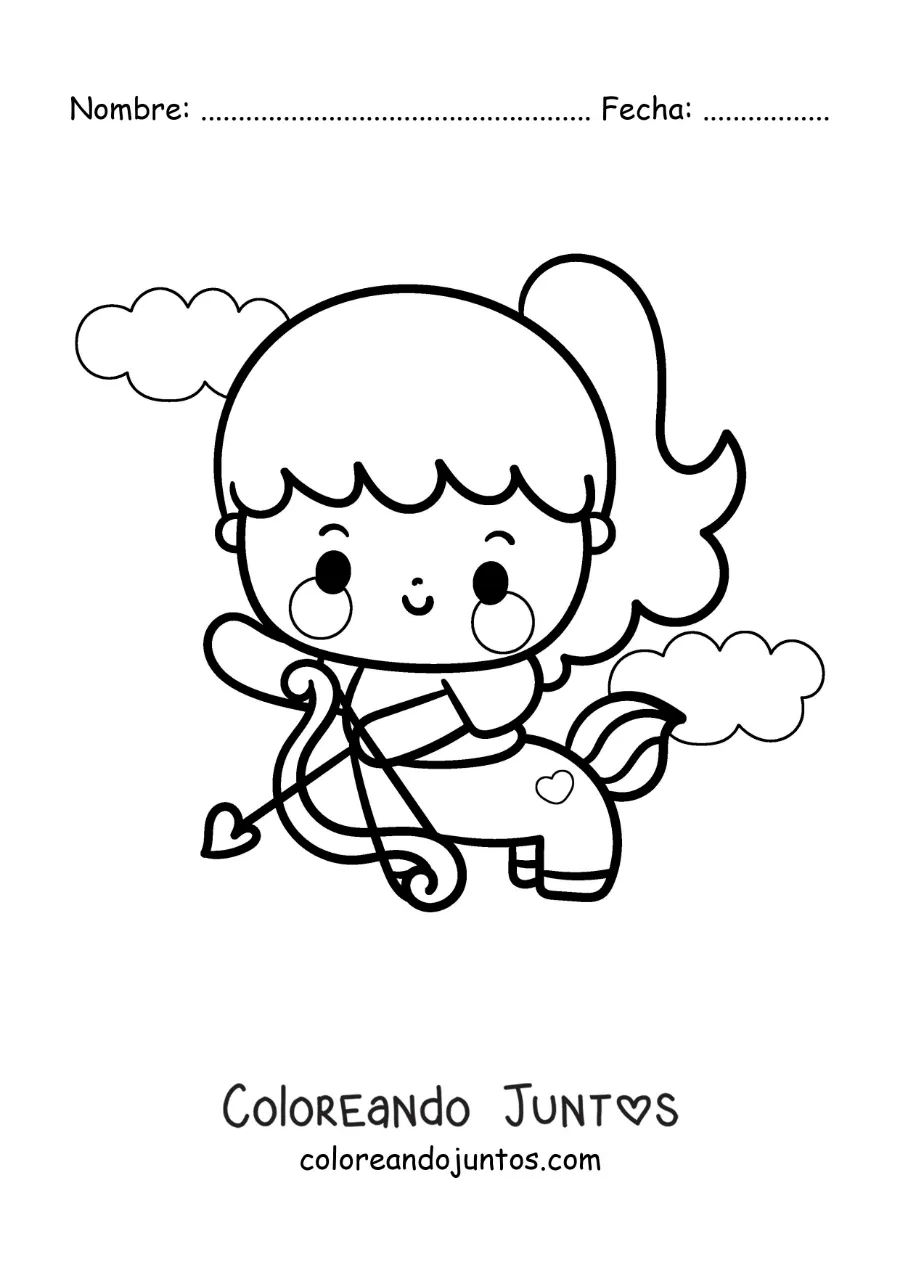 Imagen para colorear de niña centauro arquero kawaii de Sagitario