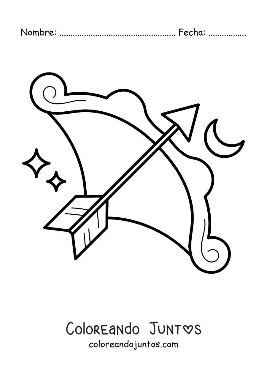 Imagen para colorear de arco del signo de Sagitario animado fácil
