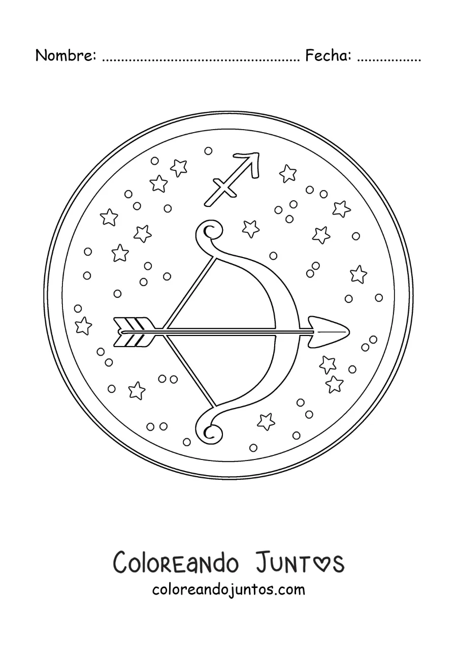 Imagen para colorear de símbolo de Sagitario con estrellas