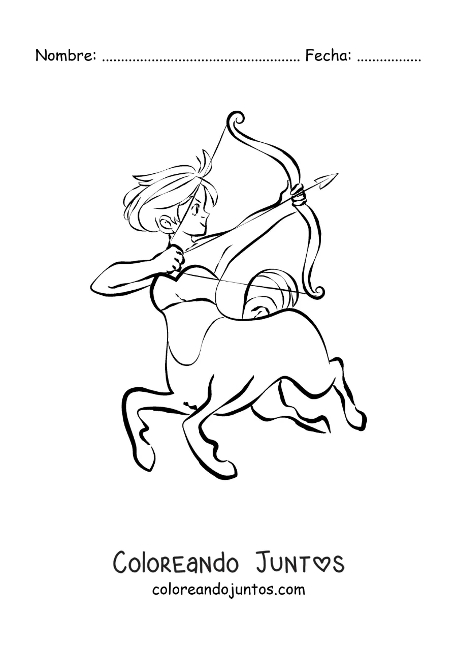 Imagen para colorear de centauro arquero del signo de Sagitario animado