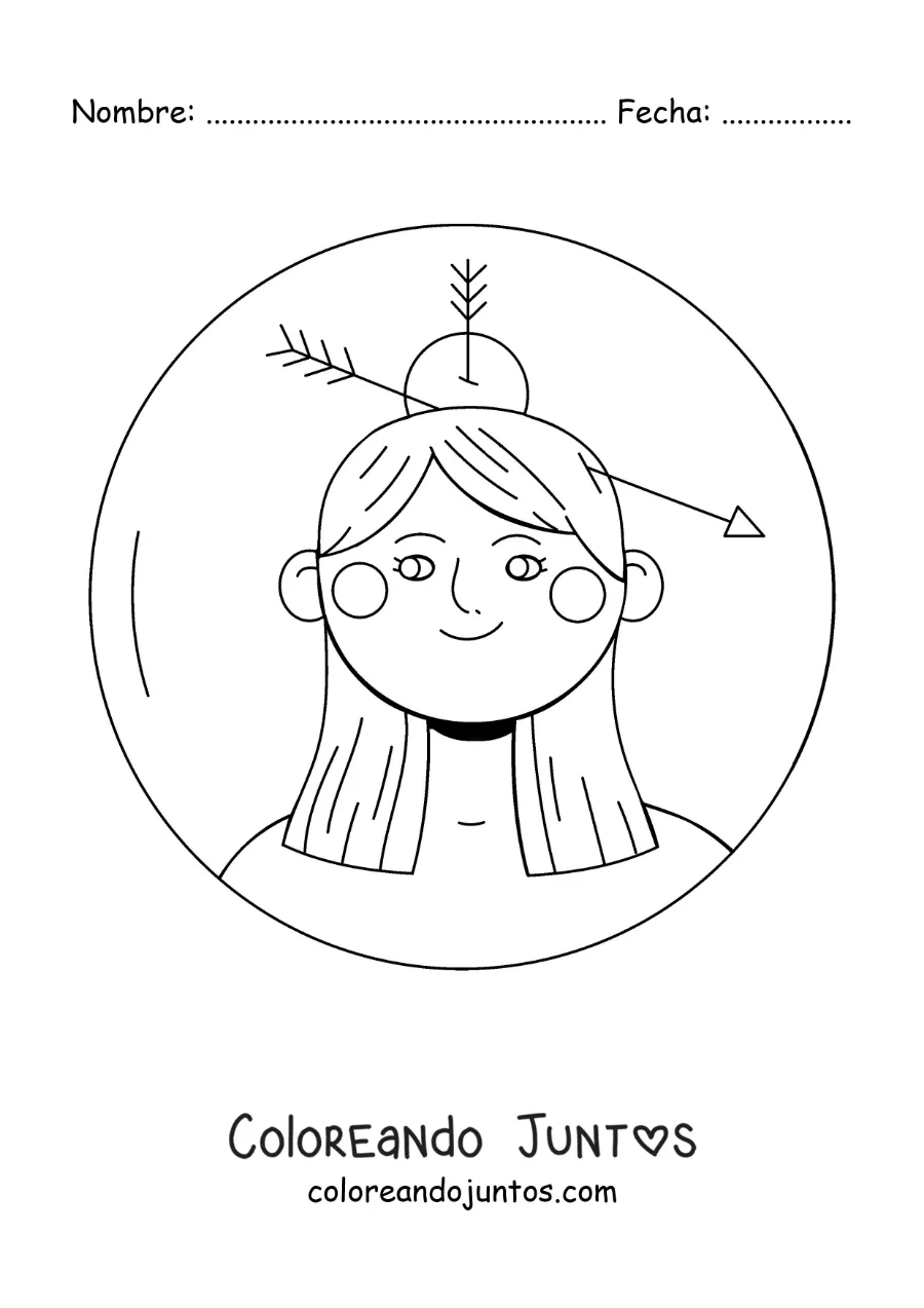 Imagen para colorear de una chica del signo de Sagitario animada