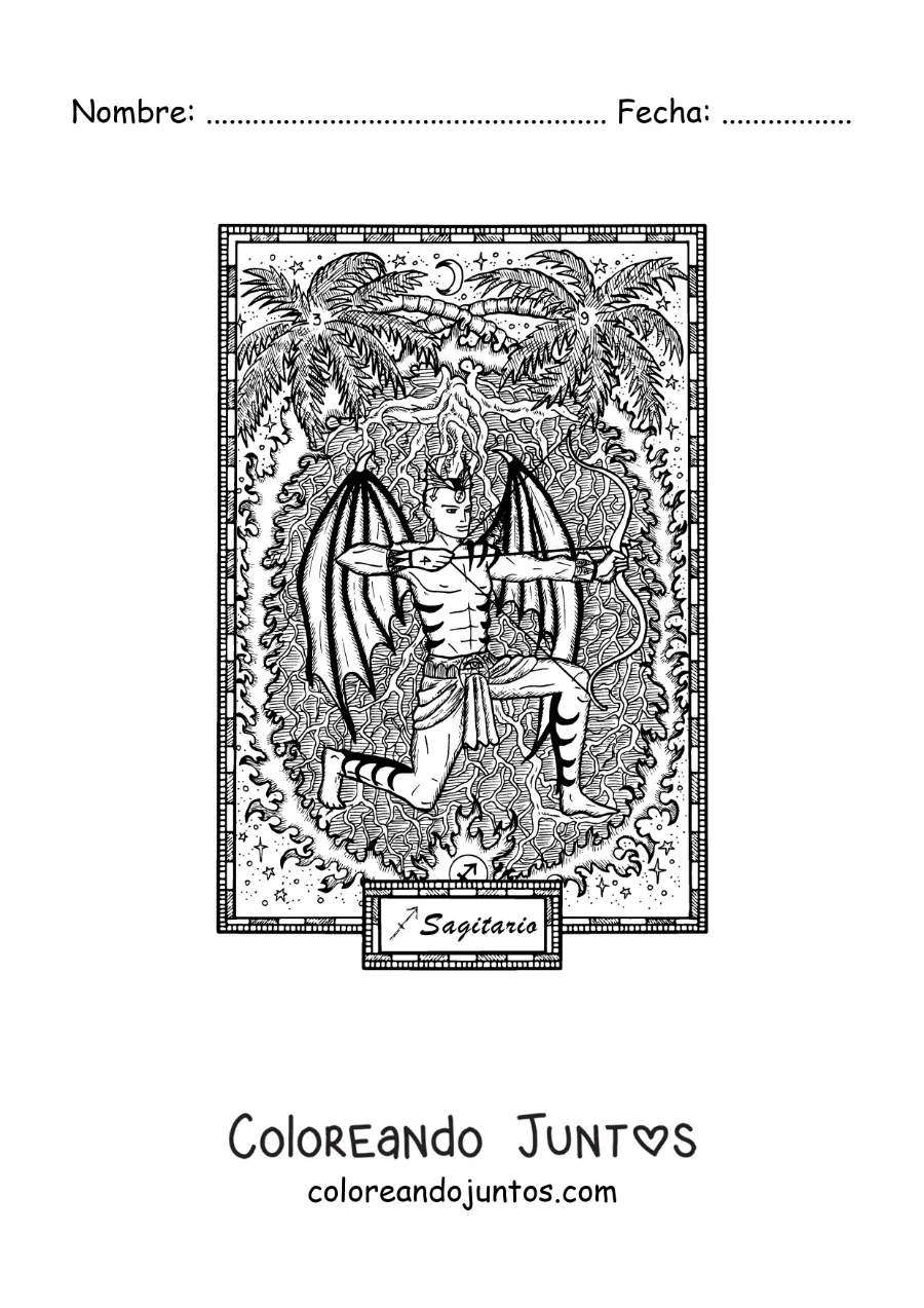 Imagen para colorear de carta de Sagitario