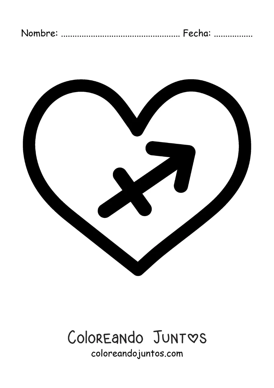 Imagen para colorear del símbolo de Sagitario fácil en un corazón