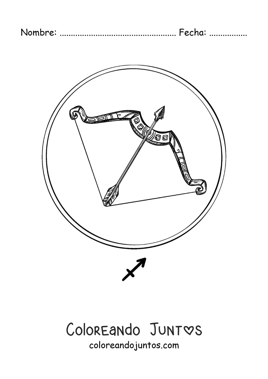 Imagen para colorear de arco de Sagitario y su símbolo