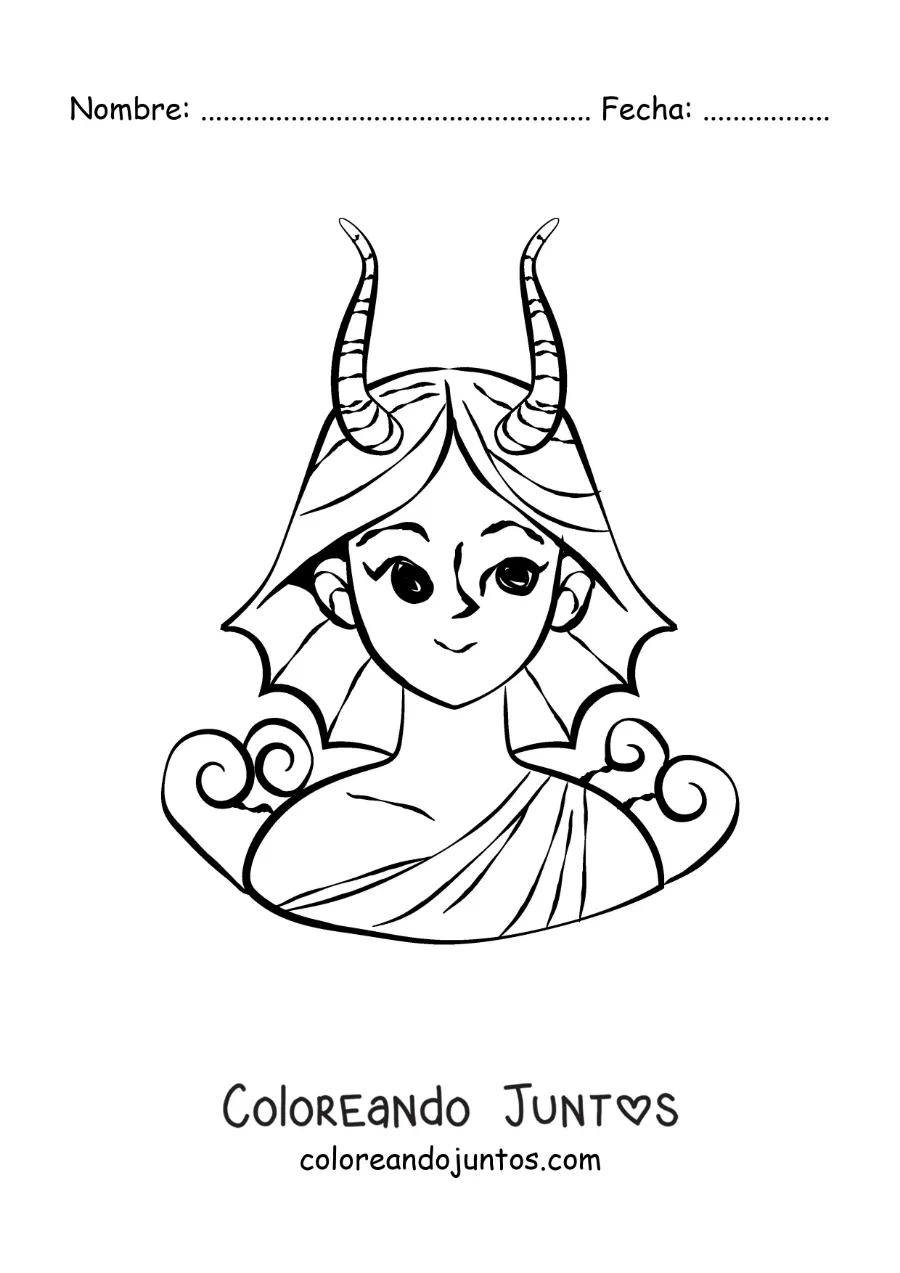Imagen para colorear de una chica del signo zodiacal Capricornio animada