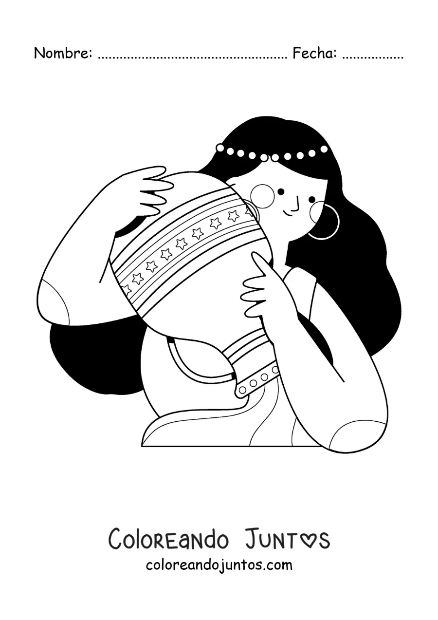 Imagen para colorear de mujer del signo Acuario animada