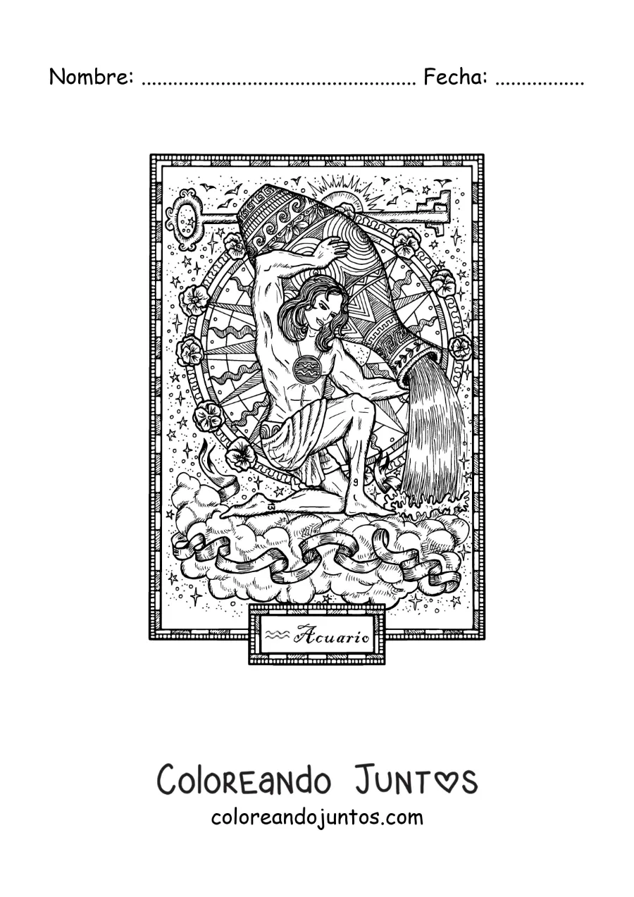 Imagen para colorear de carta del signo Acuario
