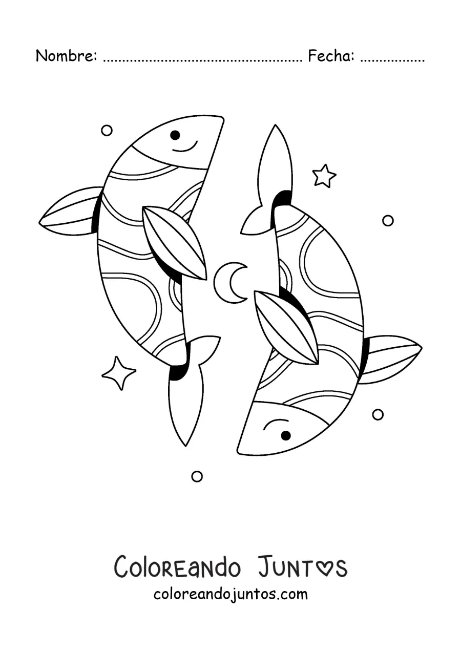 Imagen para colorear de símbolo del signo Piscis animado fácil