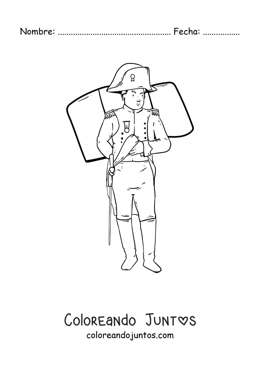 Imagen para colorear de Napoleón Bonaparte animado con la bandera de francia