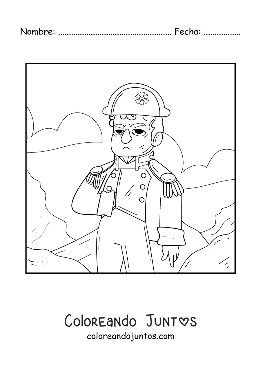 Imagen para colorear de Napoleón Bonaparte animado con su sombrero
