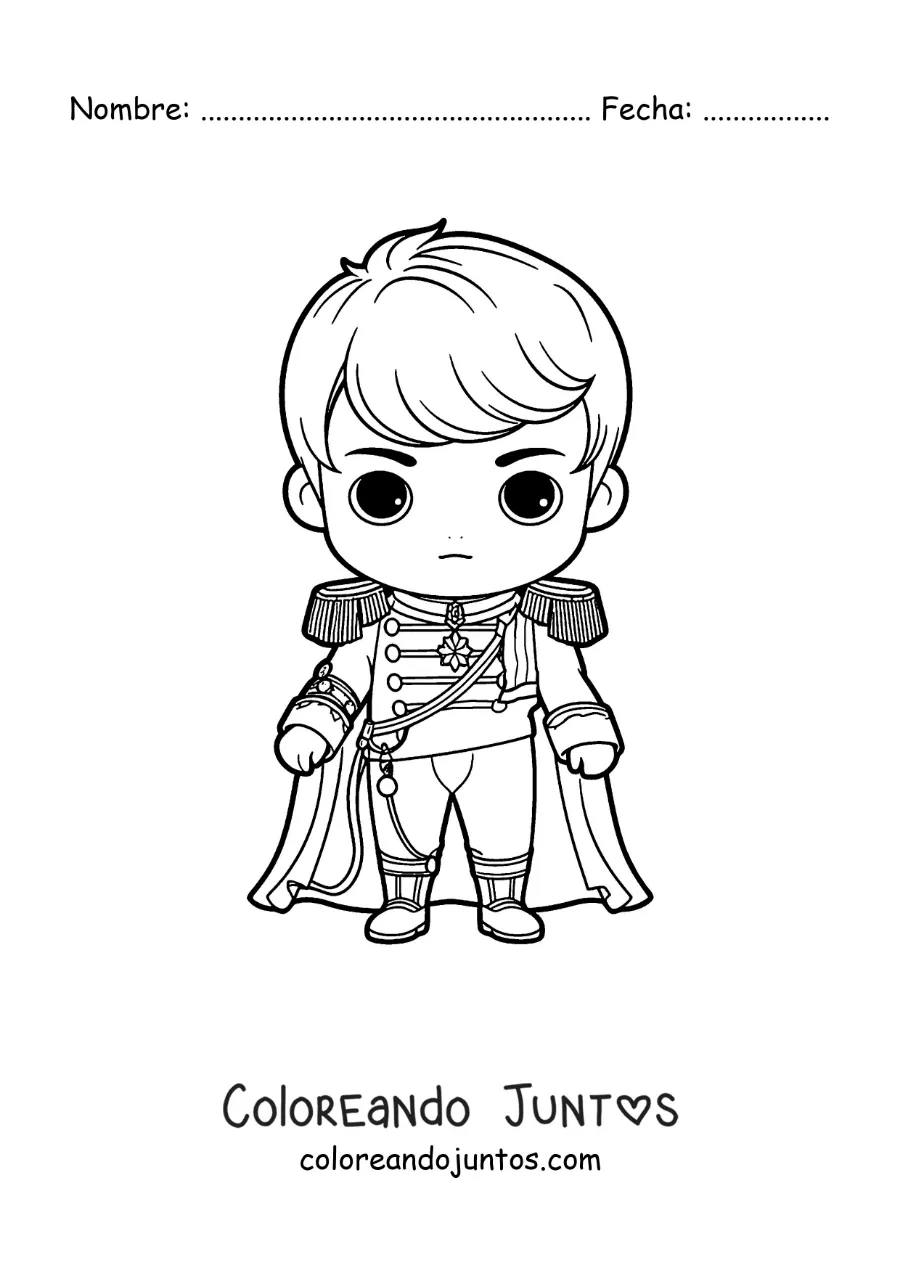 Imagen para colorear de Napoleón Bonaparte kawaii como general
