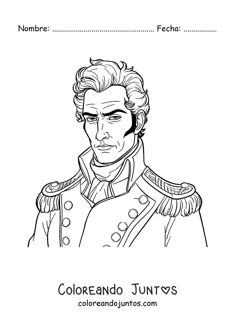 Imagen para colorear de Simón Bolívar animado