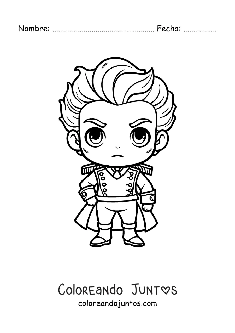 Imagen para colorear de Simón Bolívar kawaii