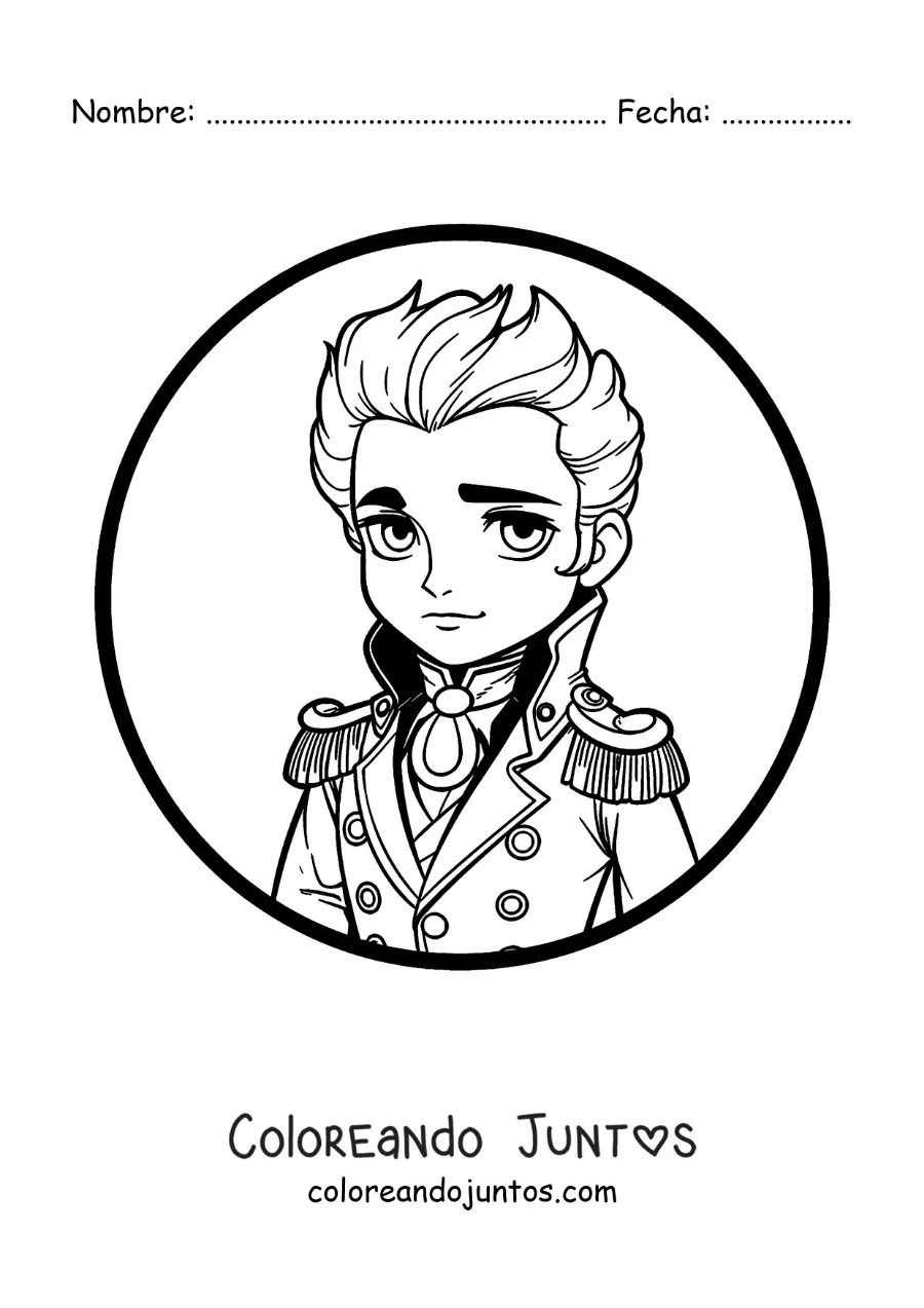 Imagen para colorear de Simón Bolívar kawaii estilo anime