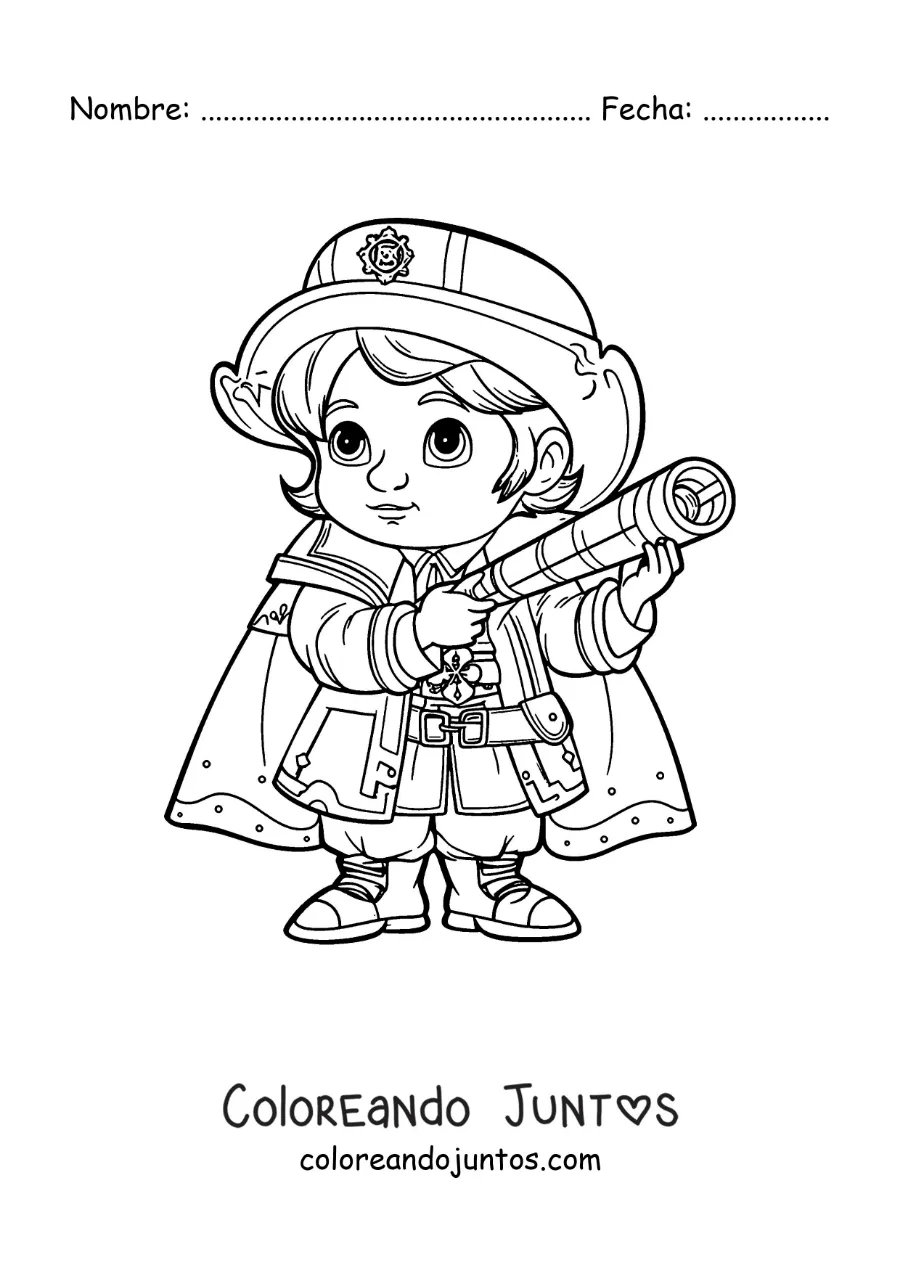 Imagen para colorear de un niño kawaii vestido de Cristóbal Colón