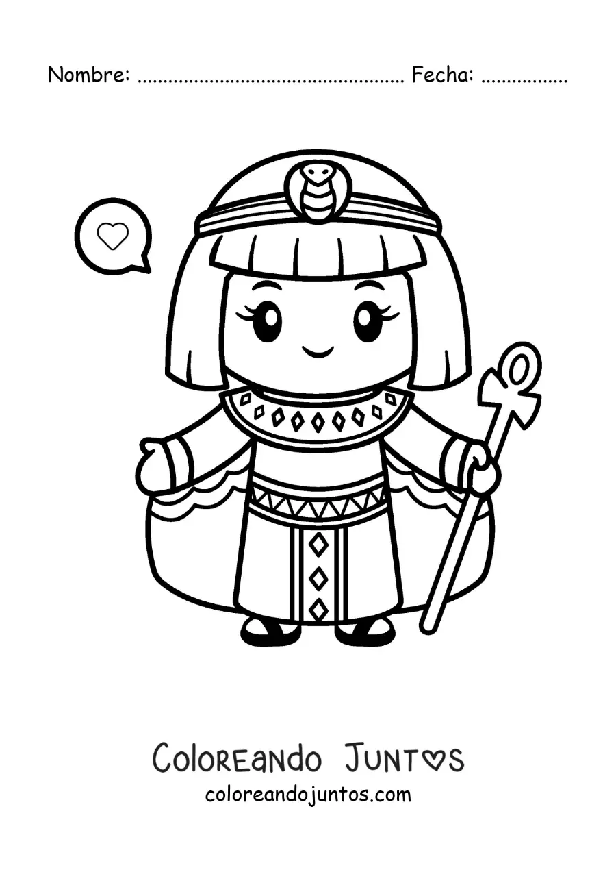 Imagen para colorear de Cleopatra animada kawaii
