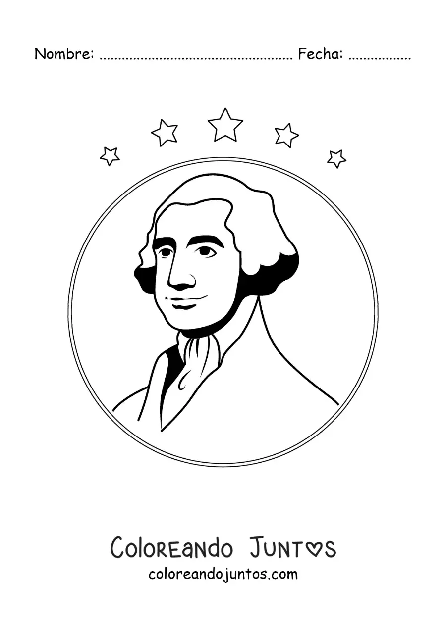 Imagen para colorear de George Washington fácil con estrellas