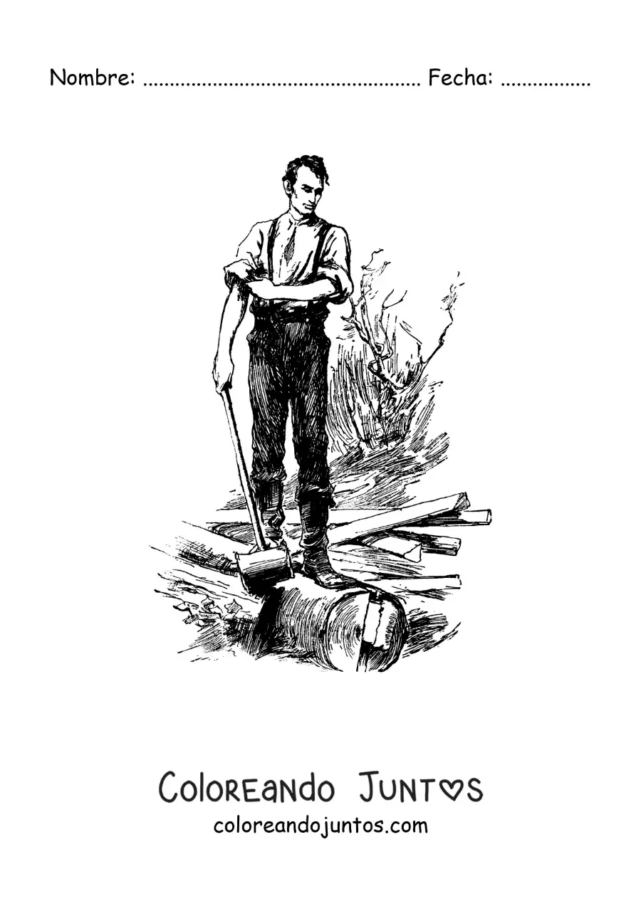 Imagen para colorear de Abraham Lincoln cortando un árbol