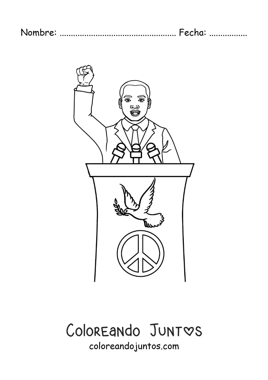 Imagen para colorear de Martin Luther King animado en su discurso i have a dream