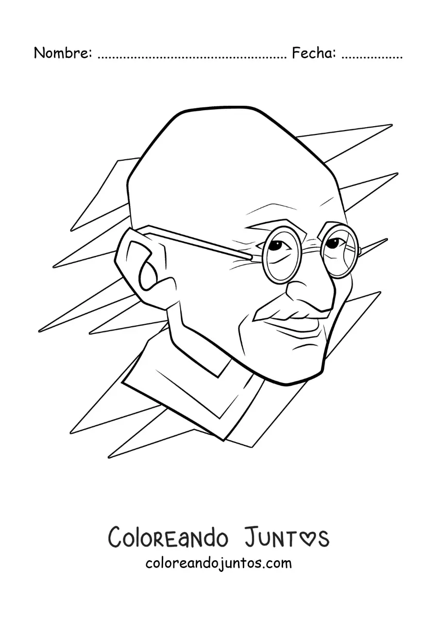 Imagen para colorear de un retrato de Mahatma Gandhi fácil